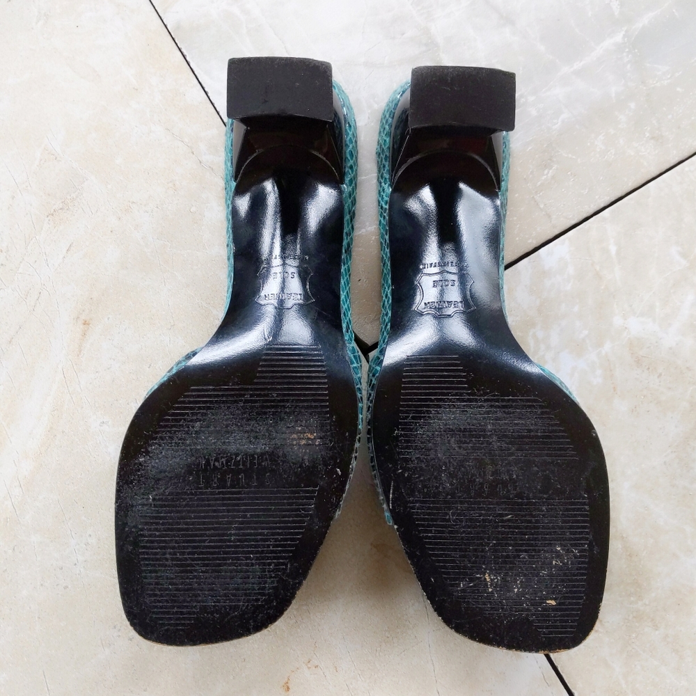 VTG Stuart Weitzman Teal Green Python Snake Slides - Picture 6 of 6